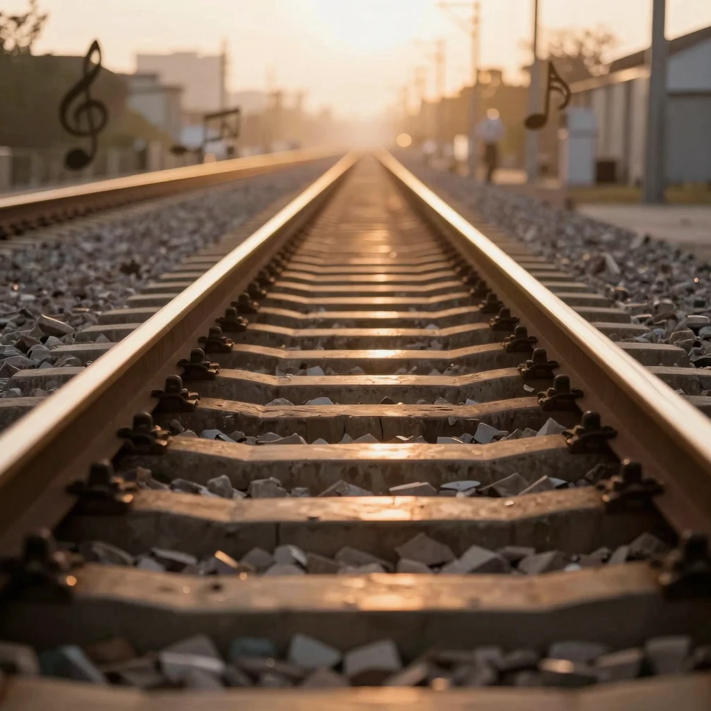 Dreamy artistic image of wooden railway sleepers and steel r...