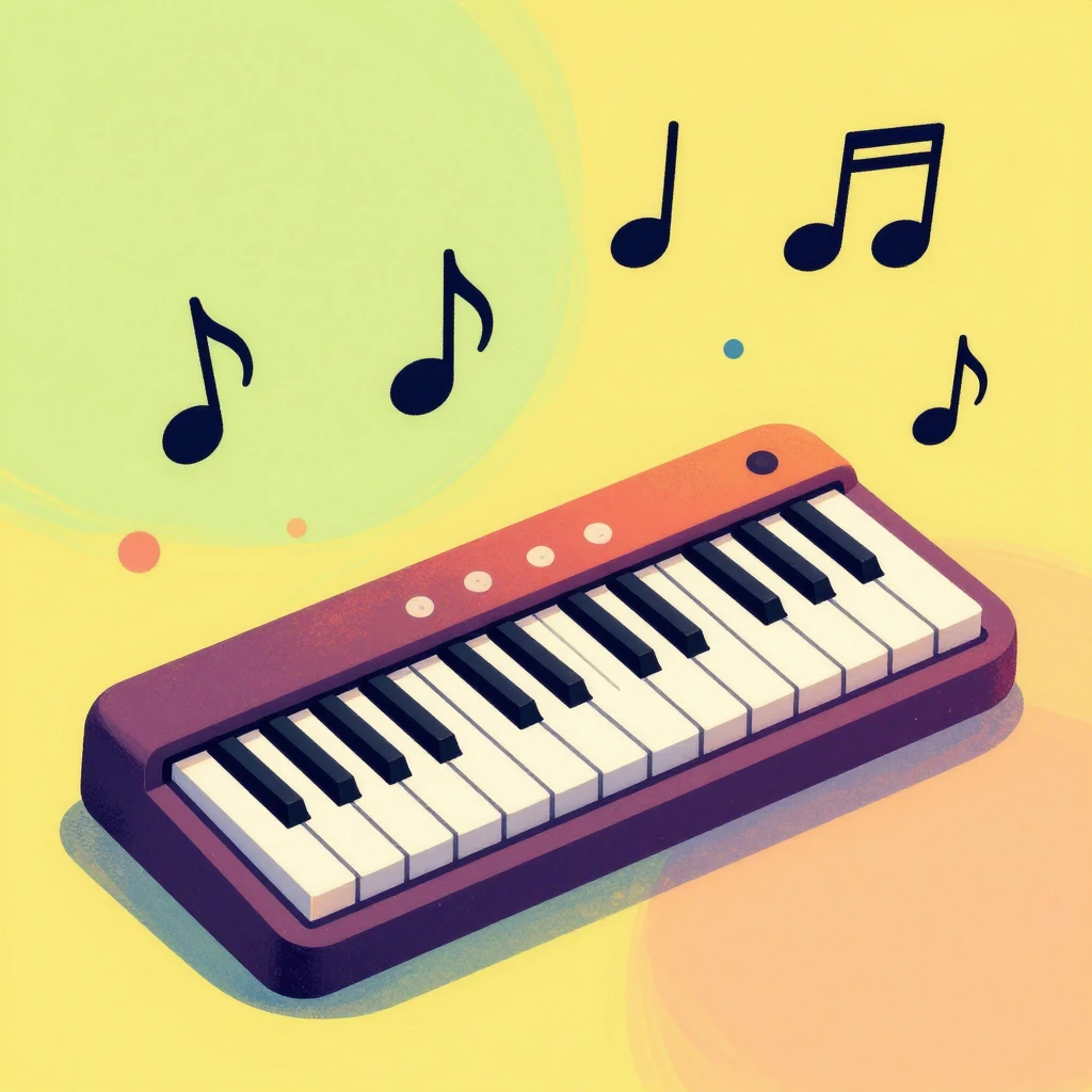 A colorful artistic illustration of a pianika instrument wit...