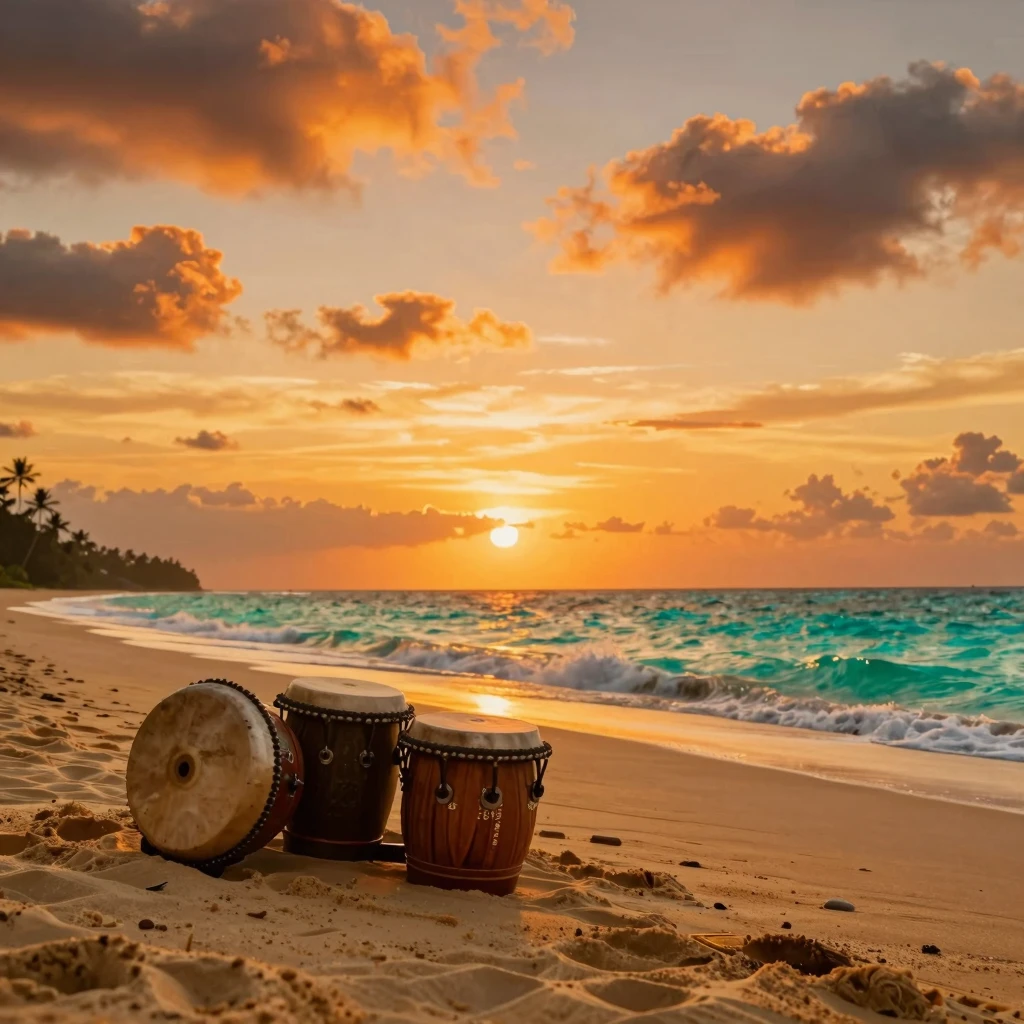 Warm sunset sky with deep oranges and bright yellows over tr...