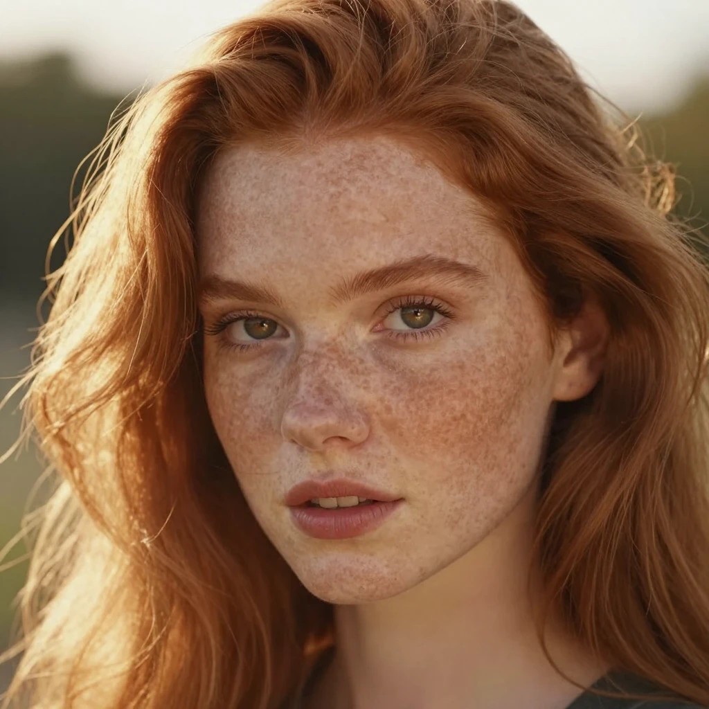 Close-up artistic portrait of a beautiful redhead with freck...