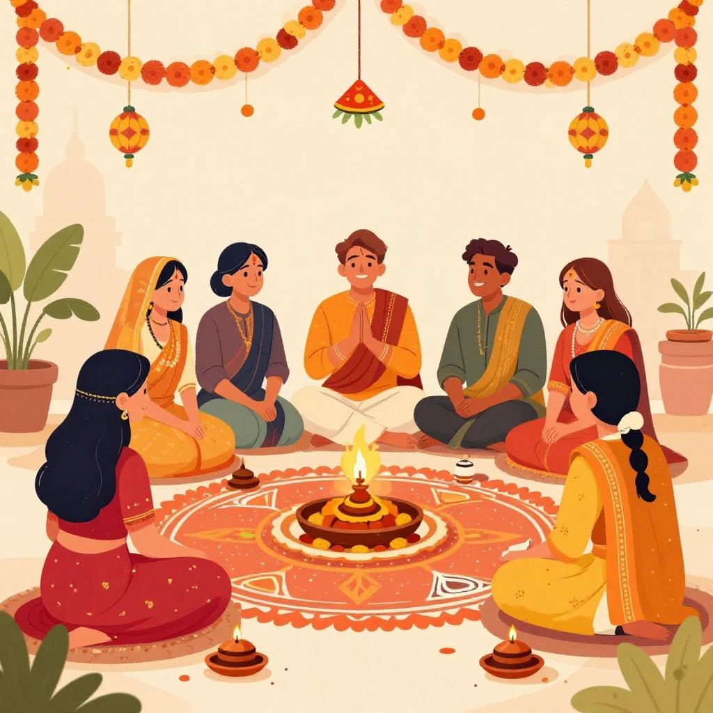 A vibrant illustration of a traditional Bengali New Year cel...