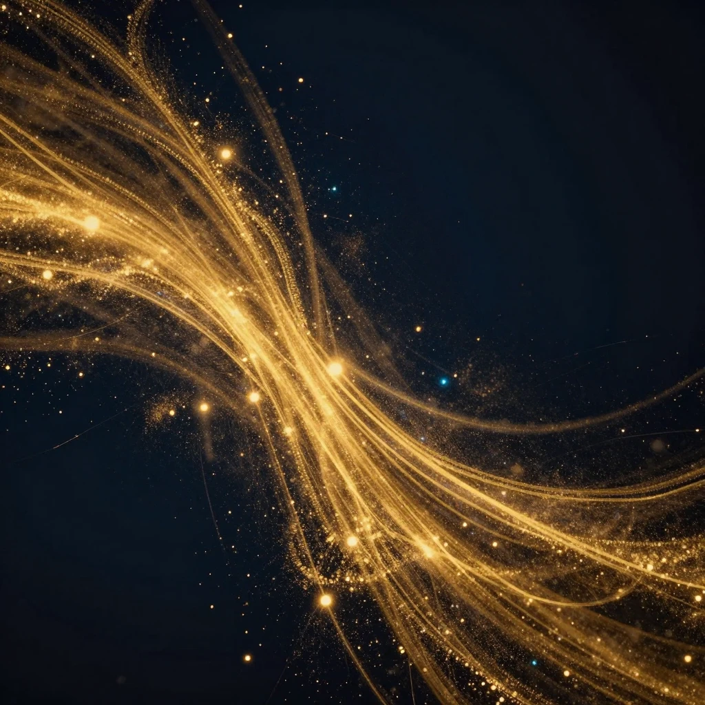 Golden light streaks and magical dust particles on a dark ba...