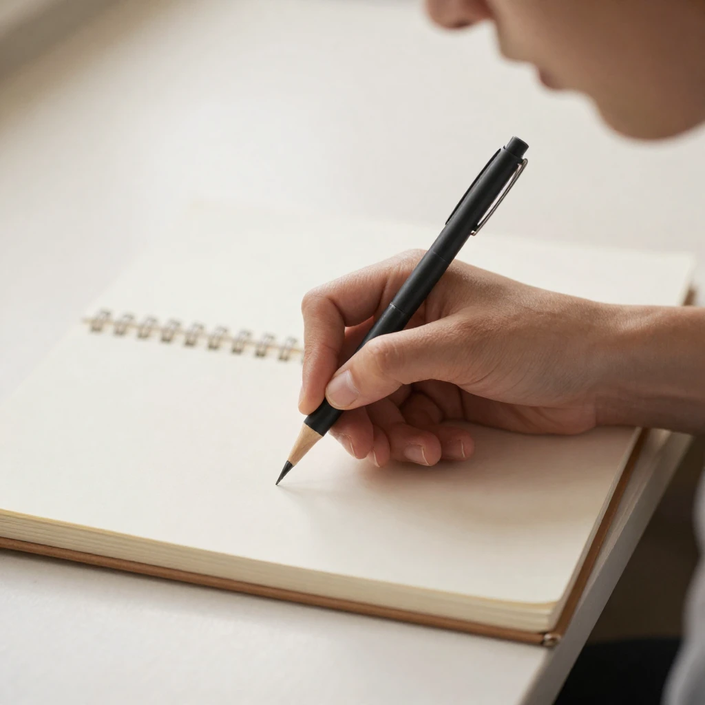 A serene, artistic depiction of a person contemplating or wr...