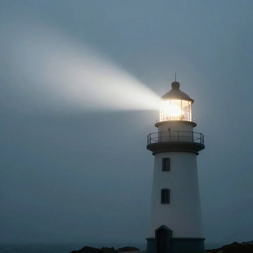 A stylized lighthouse standing tall, emitting a powerful bea...