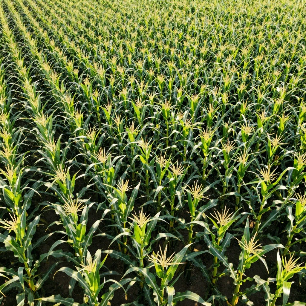 An aerial or ground-level view of an intricate cornfield maz...