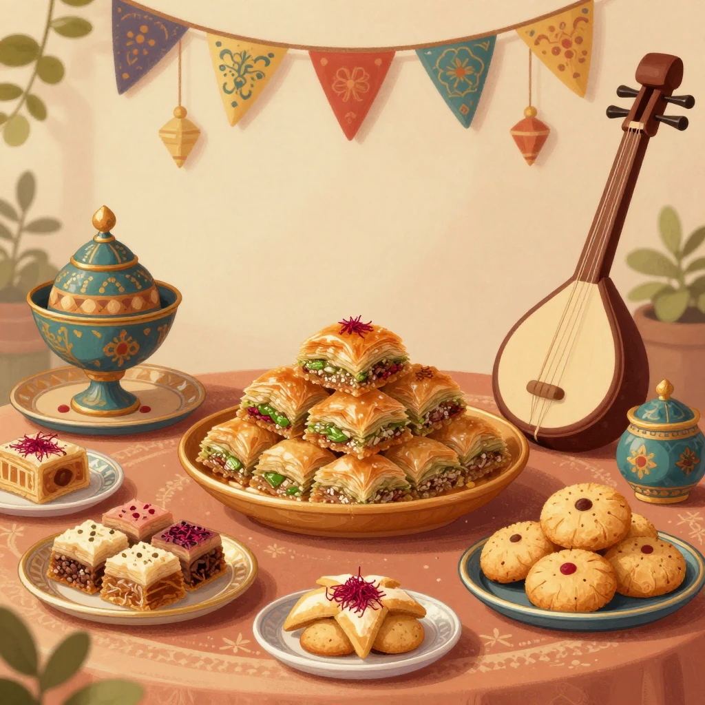 A warm artistic illustration of a Persian birthday celebrati...