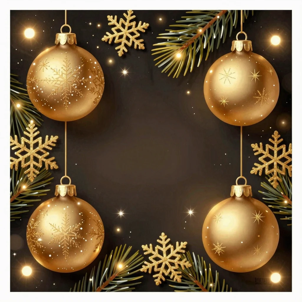 An artistic festive card design with elegant gold ornaments,...