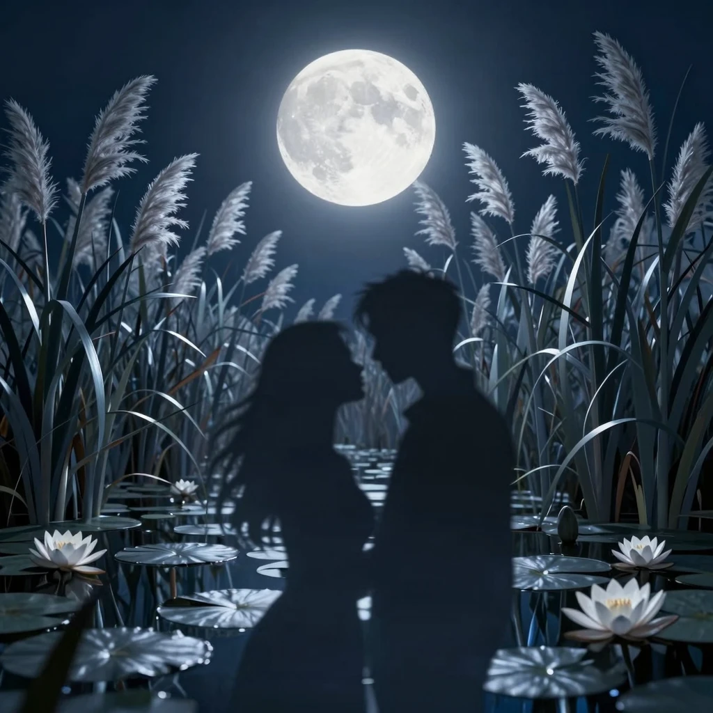 An artistic illustration of a mystical garden at night, with...