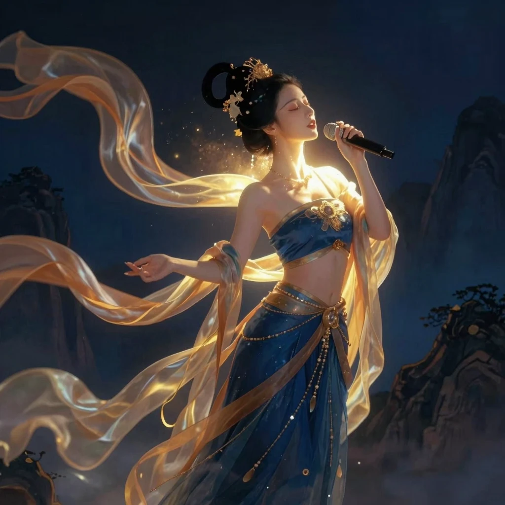 Stylized artistic portrait of a graceful woman with oriental...