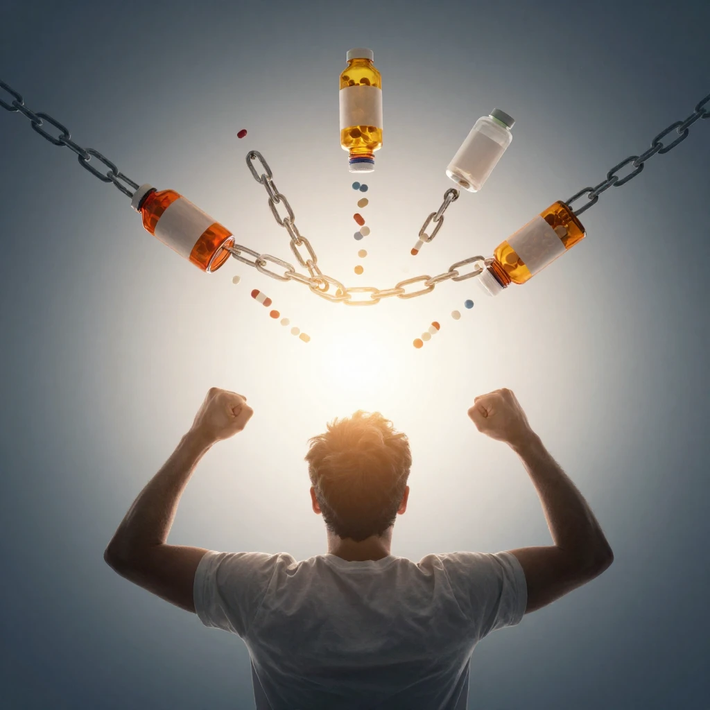 A symbolic image of a person breaking free from chains, with...