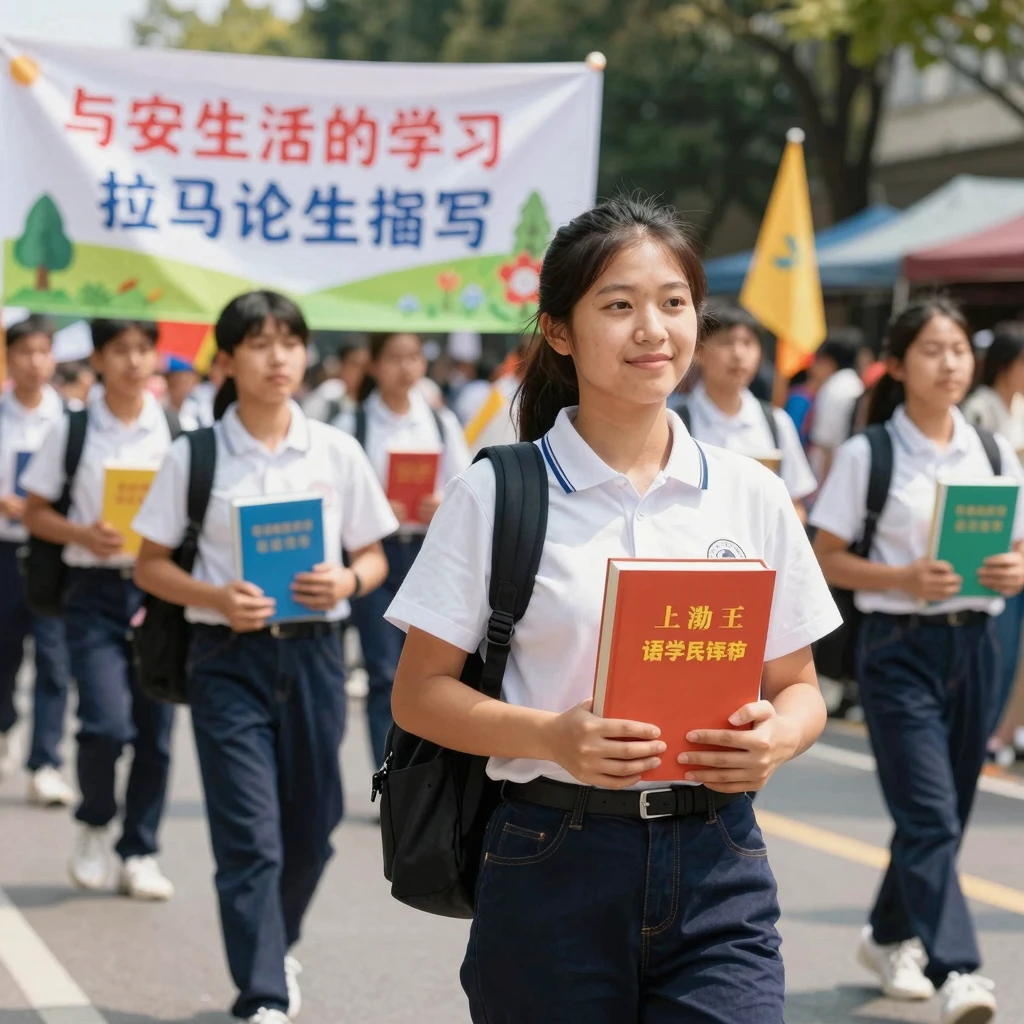 Librarians in a colorful cultural parade, carrying books and...