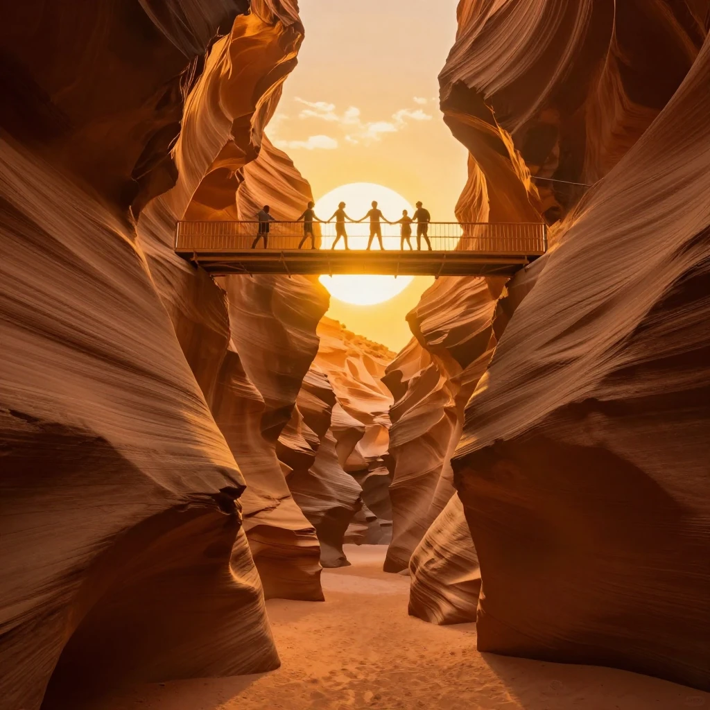 A warm artistic landscape of a canyon with a golden light br...