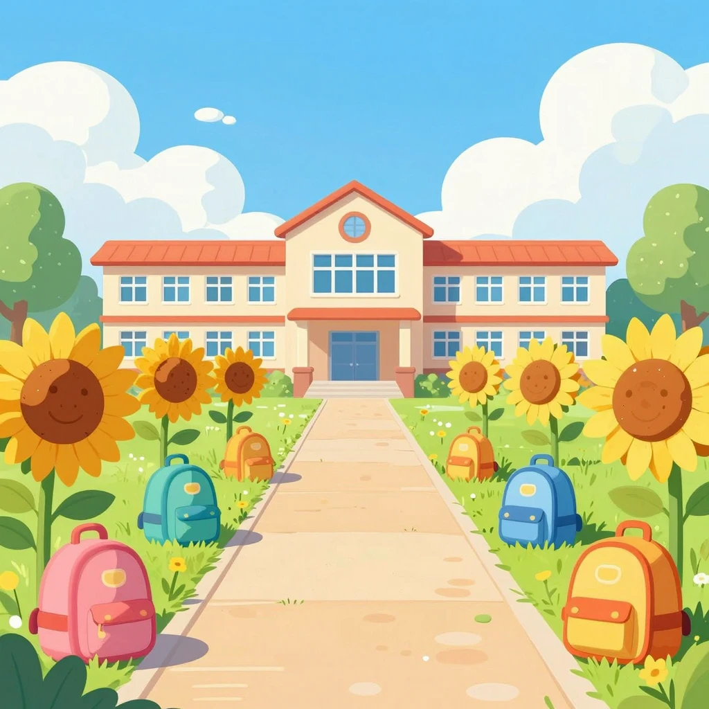 A joyful and colorful illustration of a path leading to a fr...