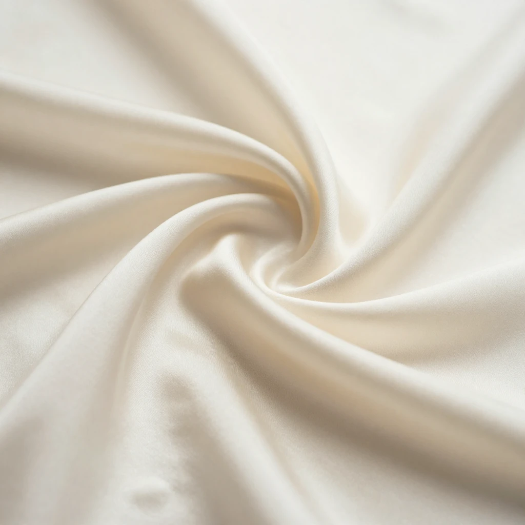 Close-up of soft, cream-colored silk fabric with gentle, flo...