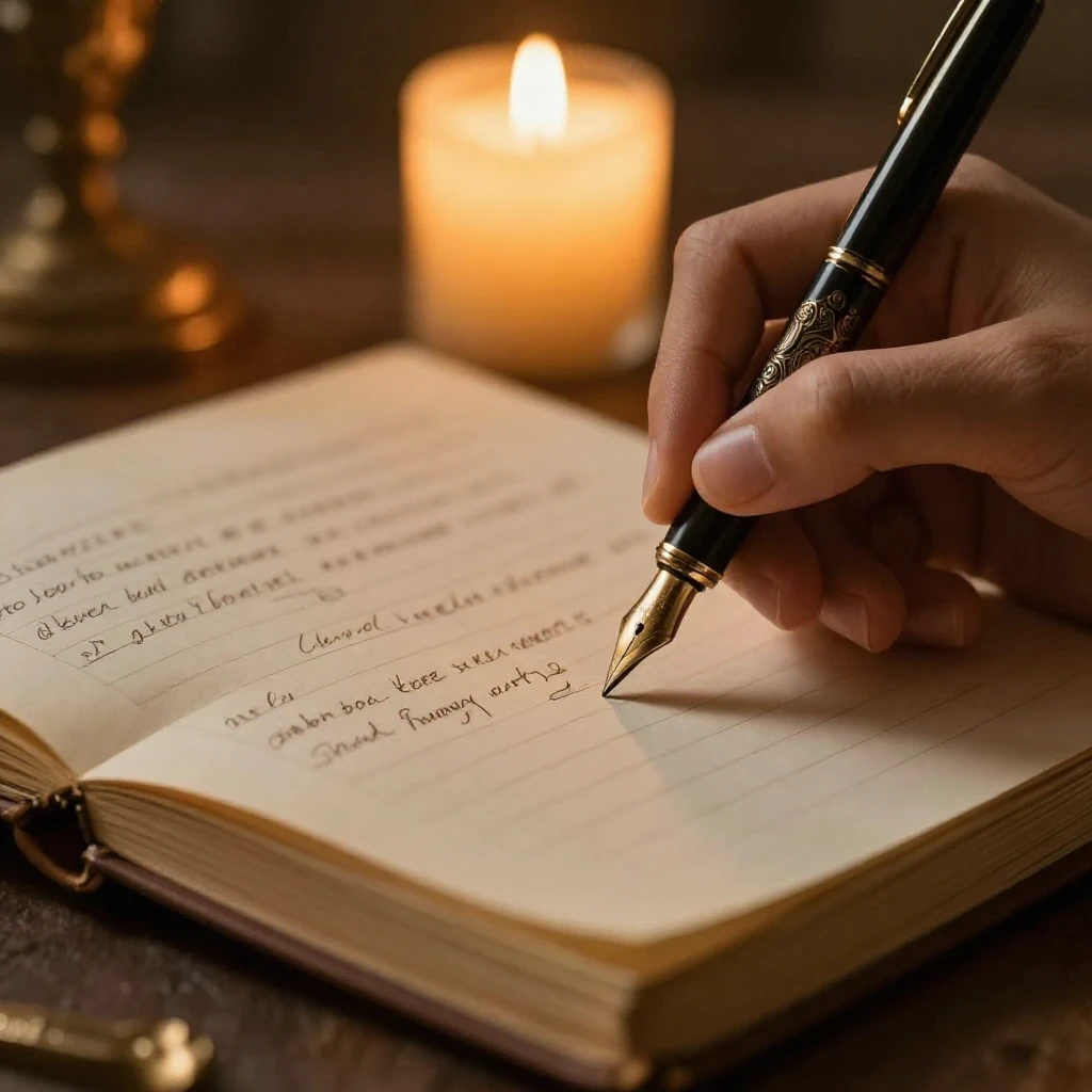 A close-up artistic rendering of a hand gracefully writing i...