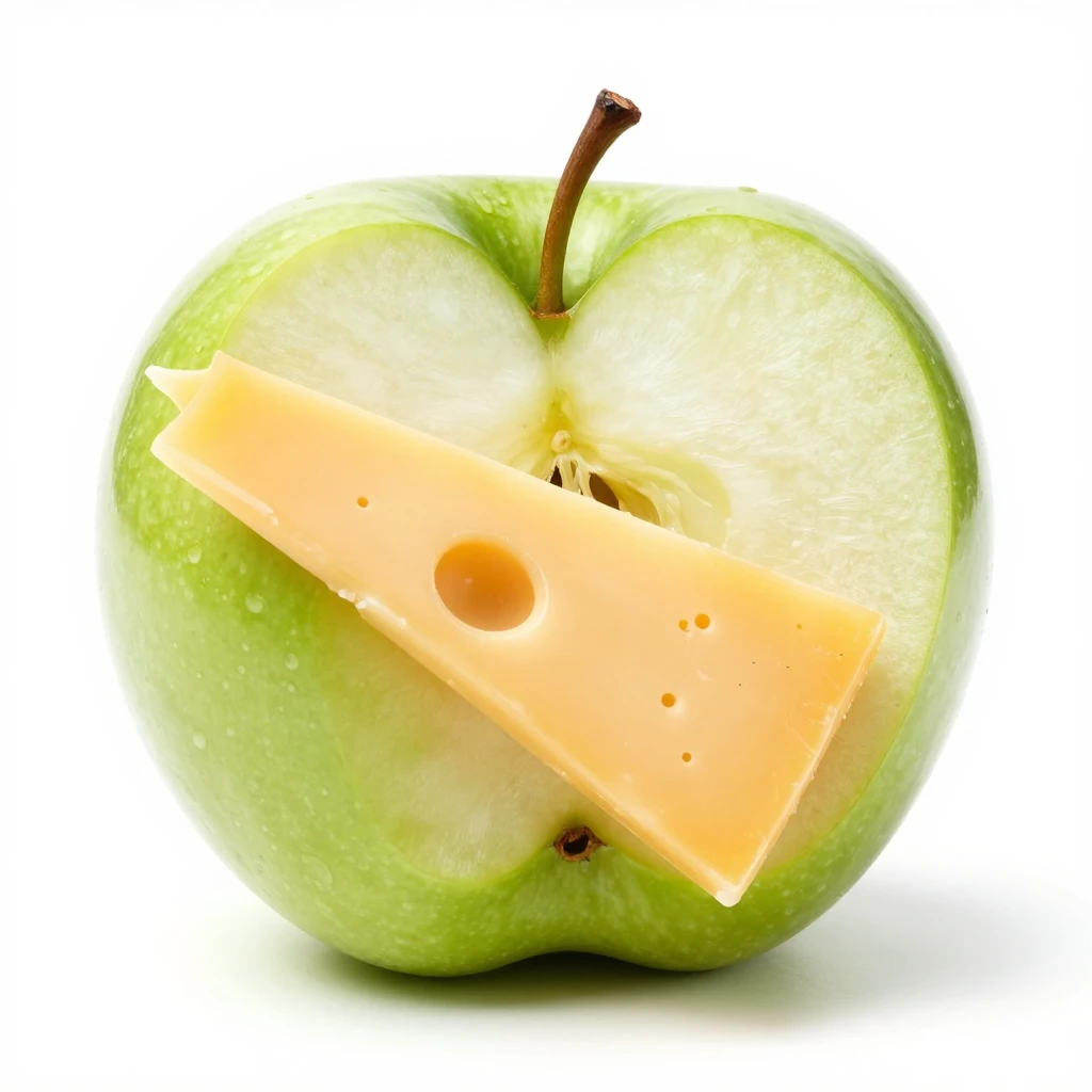 Isolated food photography of a green apple slice with yellow...