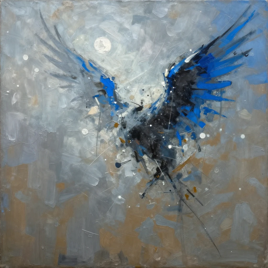 Abstract expressionism painting with heavy textured grey and...