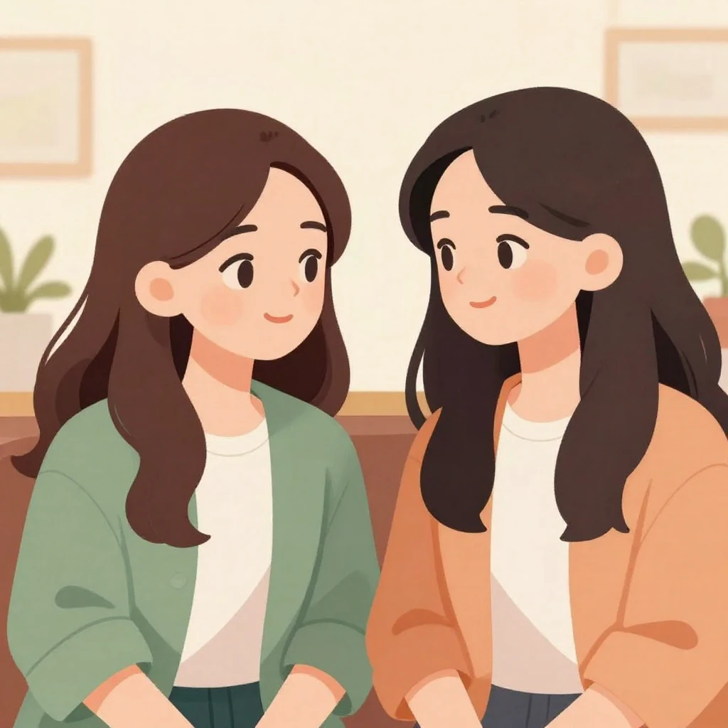 An artistic illustration showing two friends sharing a momen...