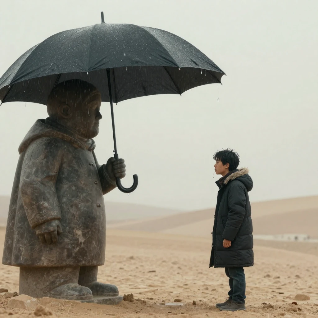 An artistic depiction of a subtle ironic moment, such as a t...