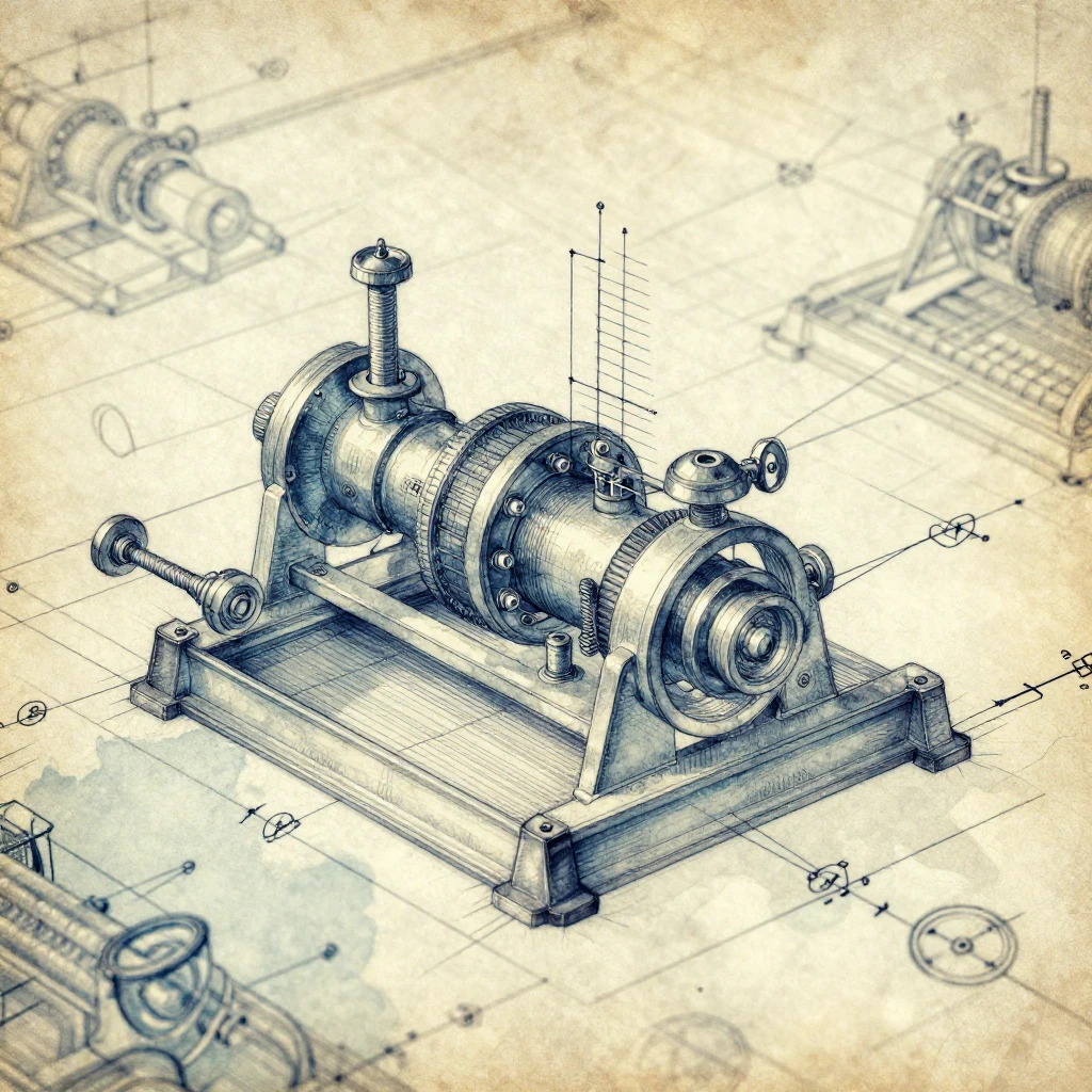 A detailed watercolor painting of a vintage engineering blue...