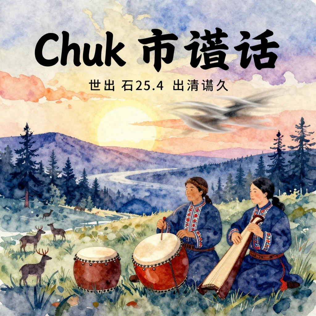 Vibrant watercolor style. Chukchi folk music album cover, na...