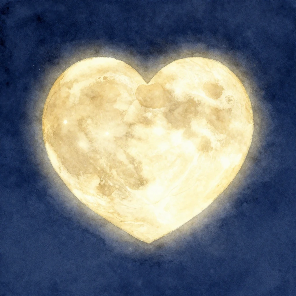 A soft watercolor painting of a giant, glowing moon in the s...