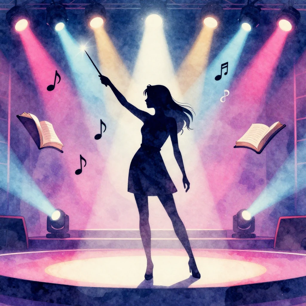 A silhouette of a graceful woman standing on a brightly lit ...