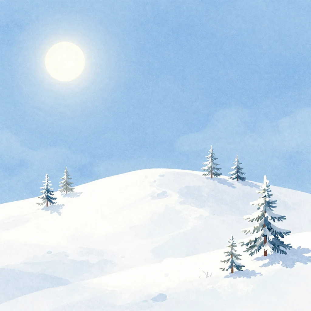 A solitary snowy hill under a clear blue winter sky, with a ...