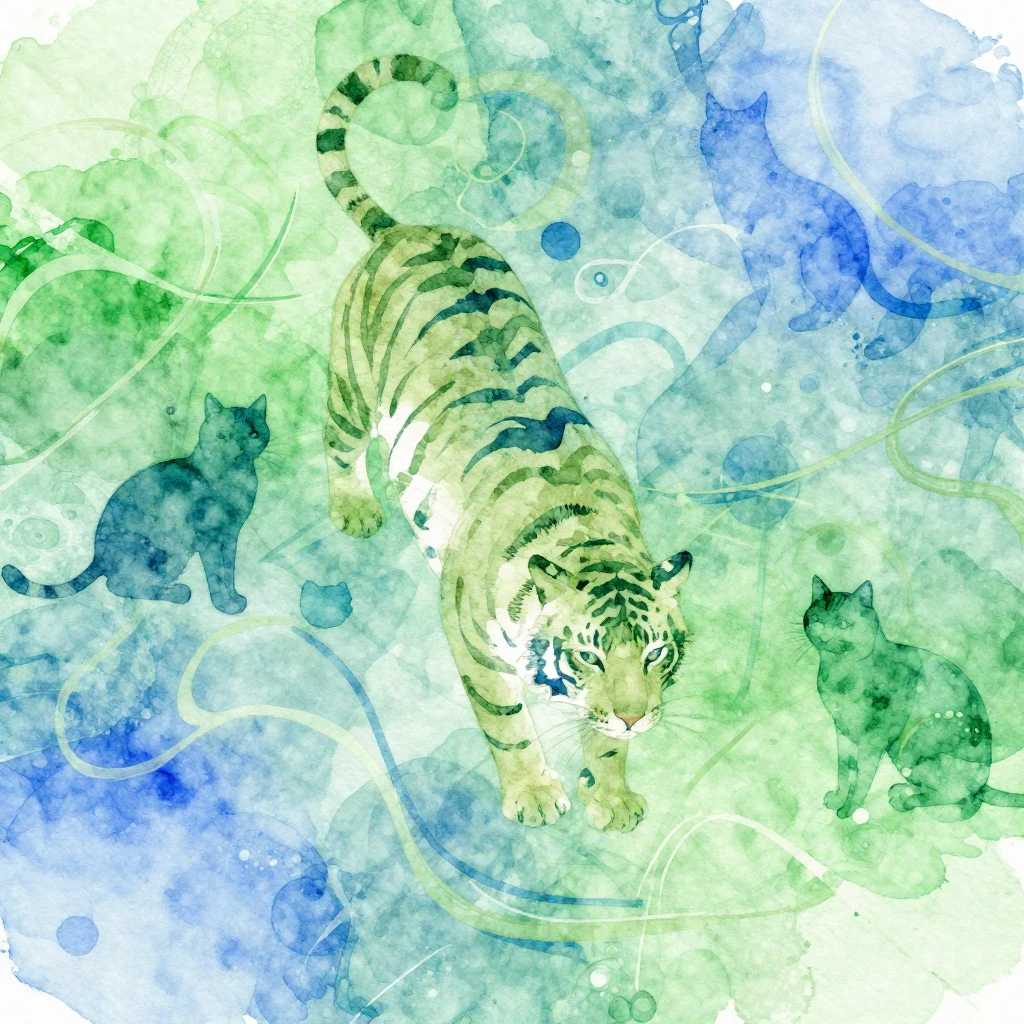 Vibrant watercolor style abstract art with subtle tiger stri...
