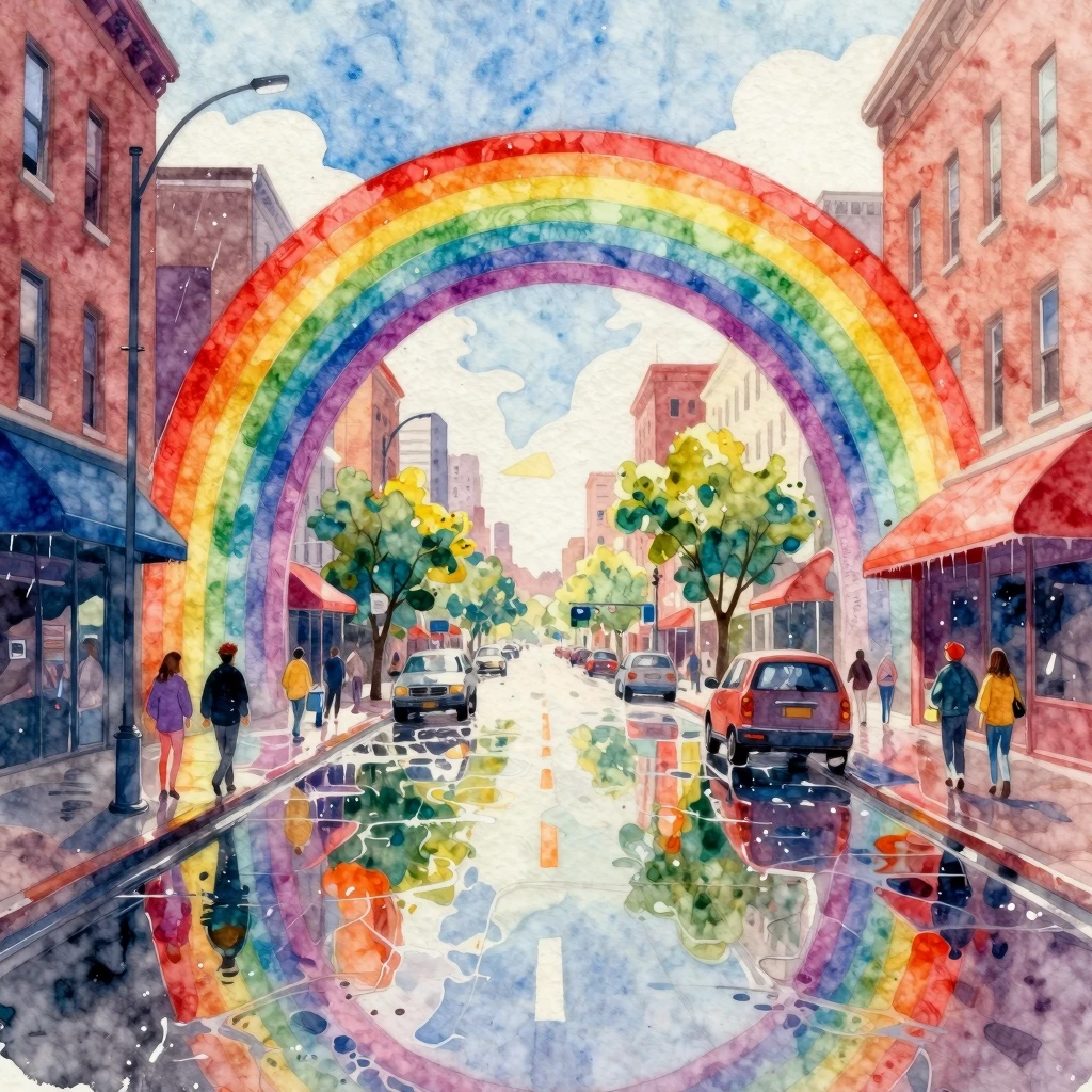 Vibrant watercolor style. Punk style album art: vibrant rain...