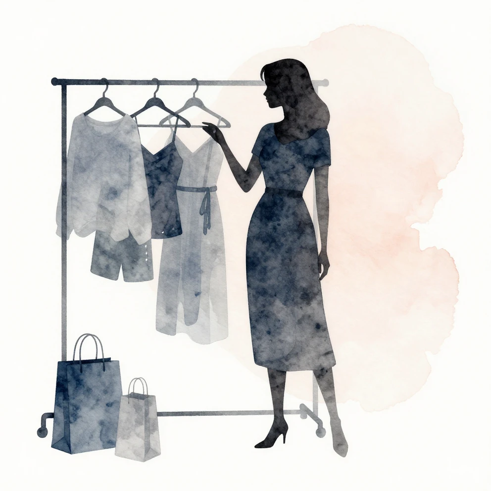 Watercolor style minimalist silhouette of a woman next to a ...