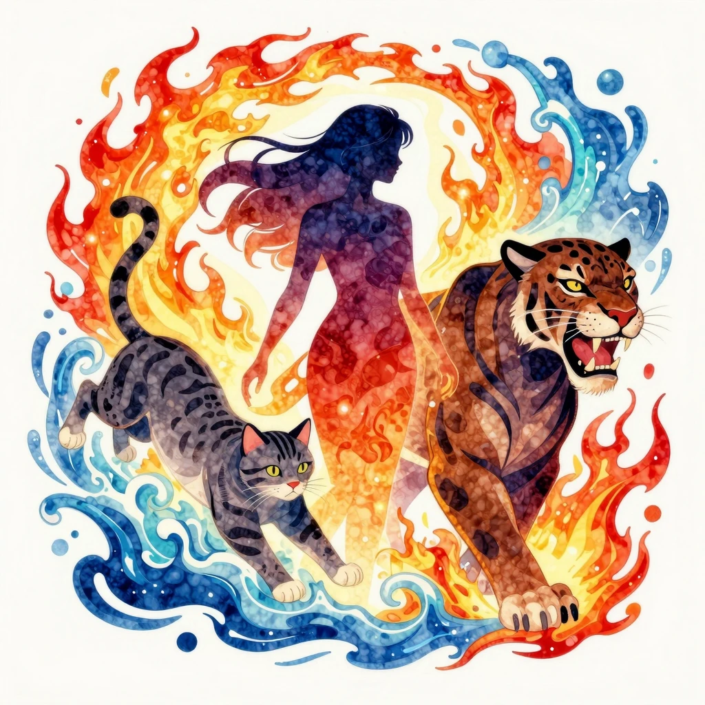 Vibrant watercolor style illustration, dynamic silhouette of...