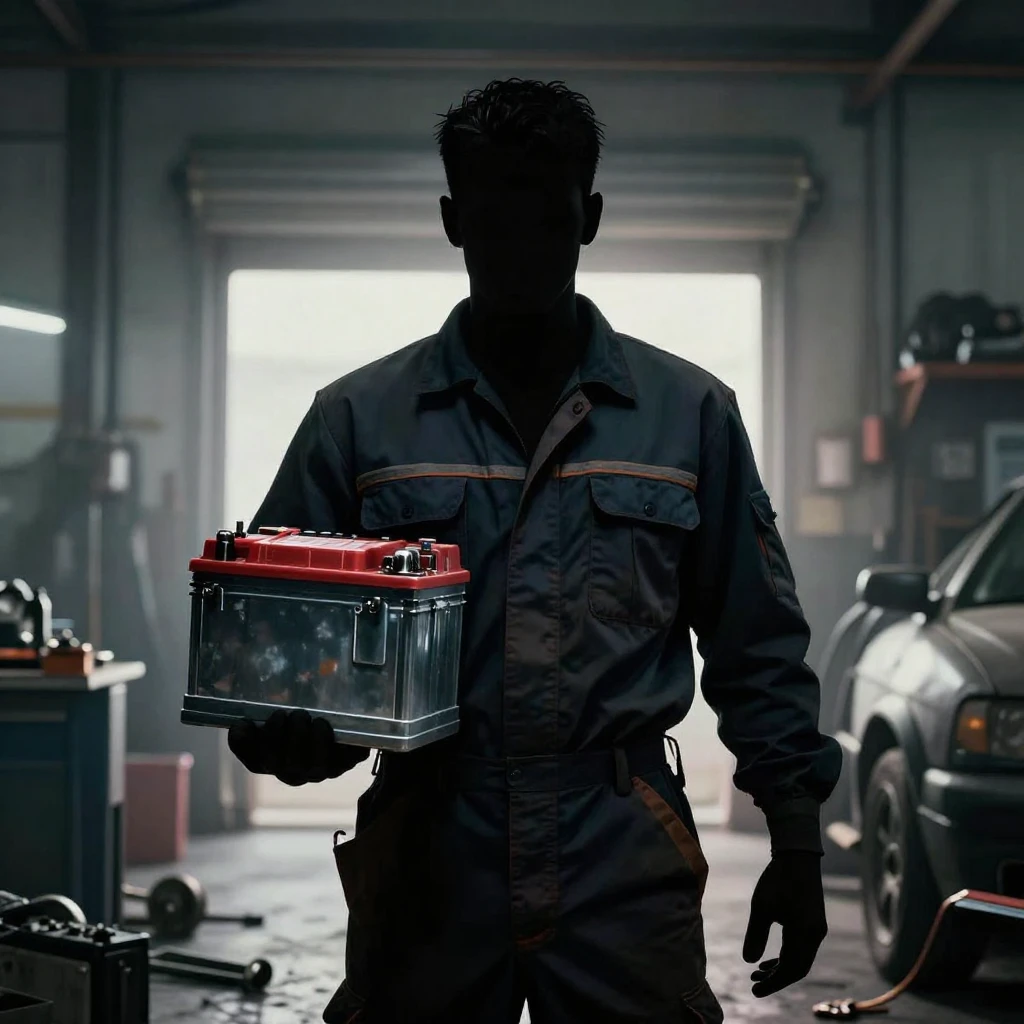A powerful, intimidating silhouette of a mechanic, holding a...
