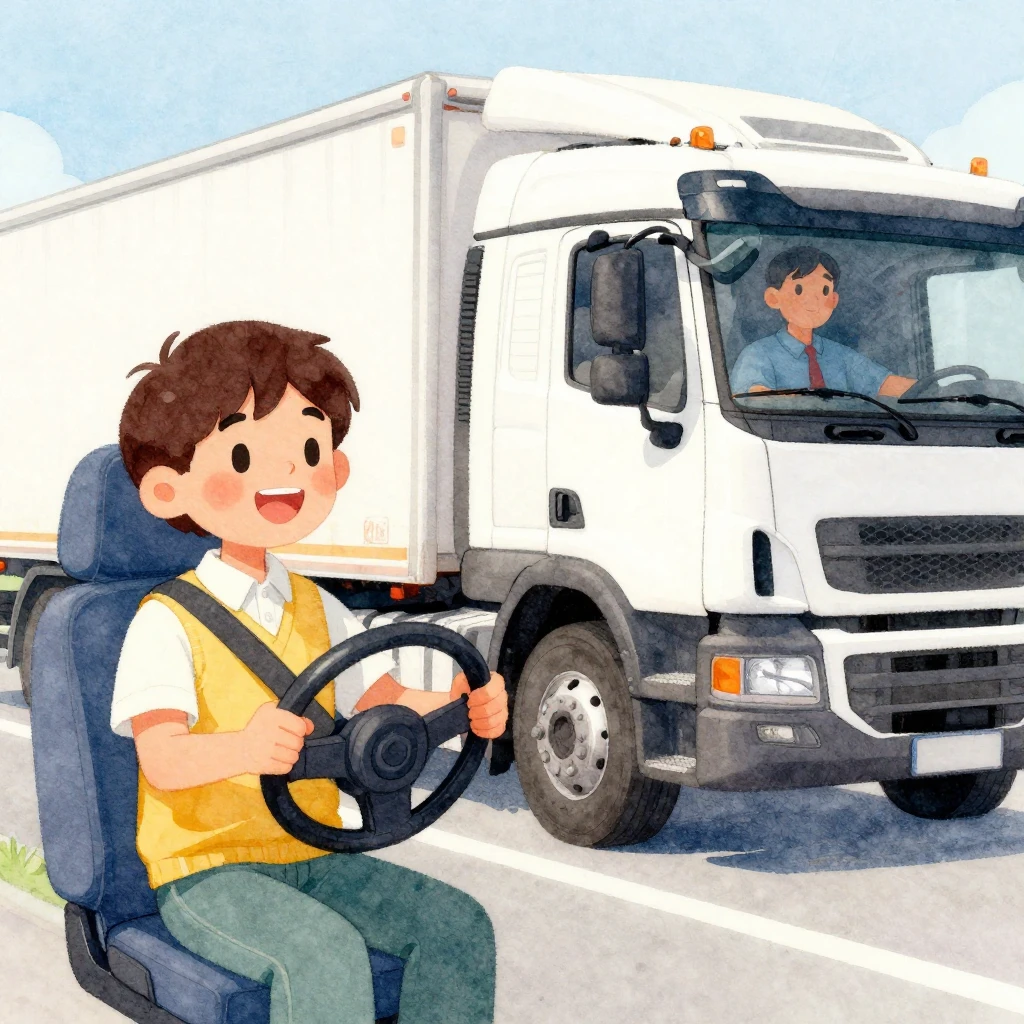 Vibrant watercolor illustration depicting a friendly driving...