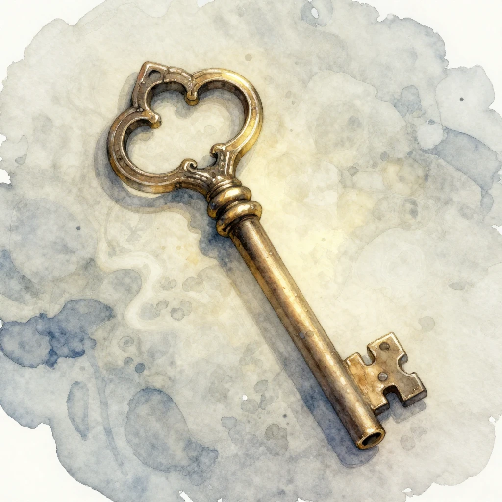 A detailed illustration of an antique, ornate key, glowing f...