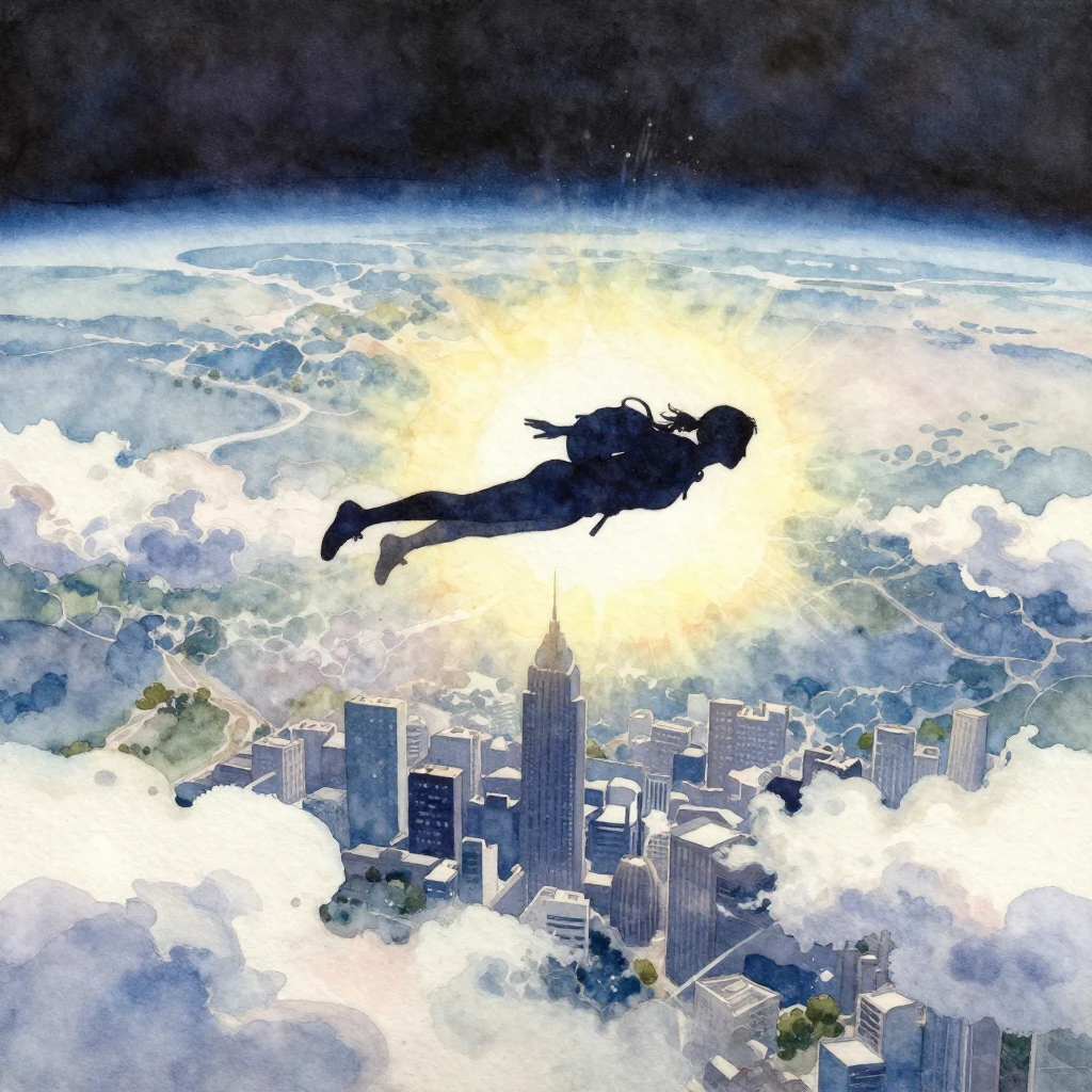 A vibrant watercolor painting depicting a silhouette of a pe...