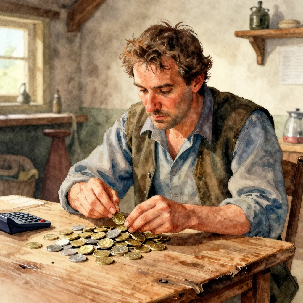 A merchant with a calculating and somewhat avaricious expres...