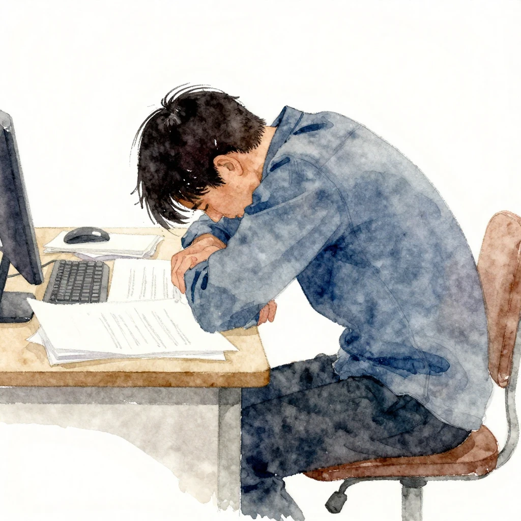 A watercolor illustration of a person, seen from behind or i...