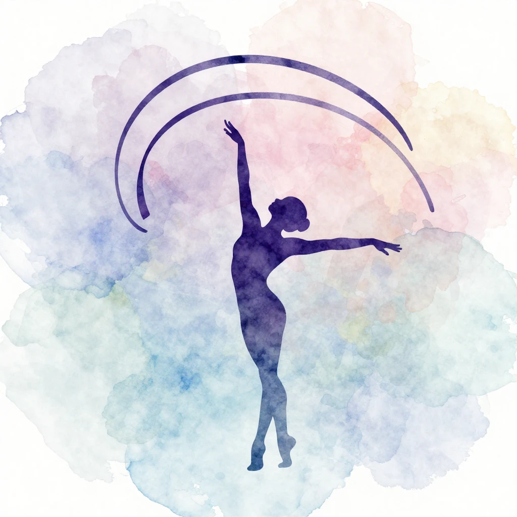 A minimalist silhouette of a rhythmic gymnast in a graceful ...