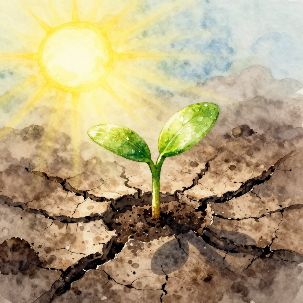 A powerful, bright sunbeam illuminating a single, strong gre...