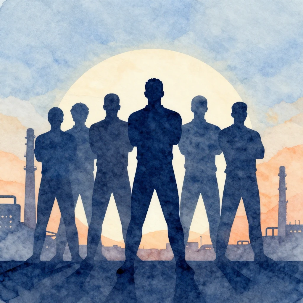 Watercolor style. Silhouettes of confident men standing toge...
