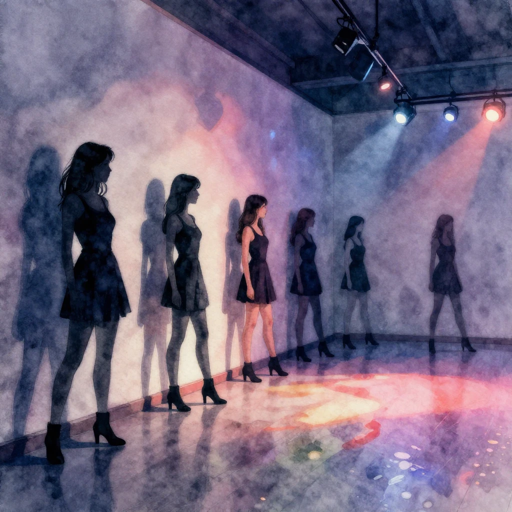 Watercolor style. Silhouettes of young women standing near a...