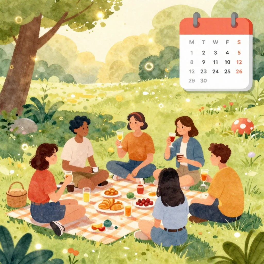 A vibrant watercolor illustration depicting people enjoying ...