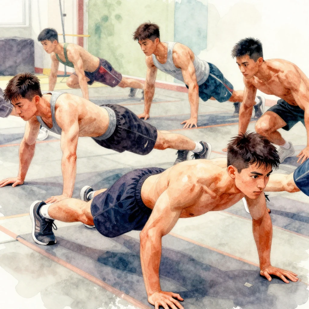 A vibrant watercolor illustration of a group of young men pe...
