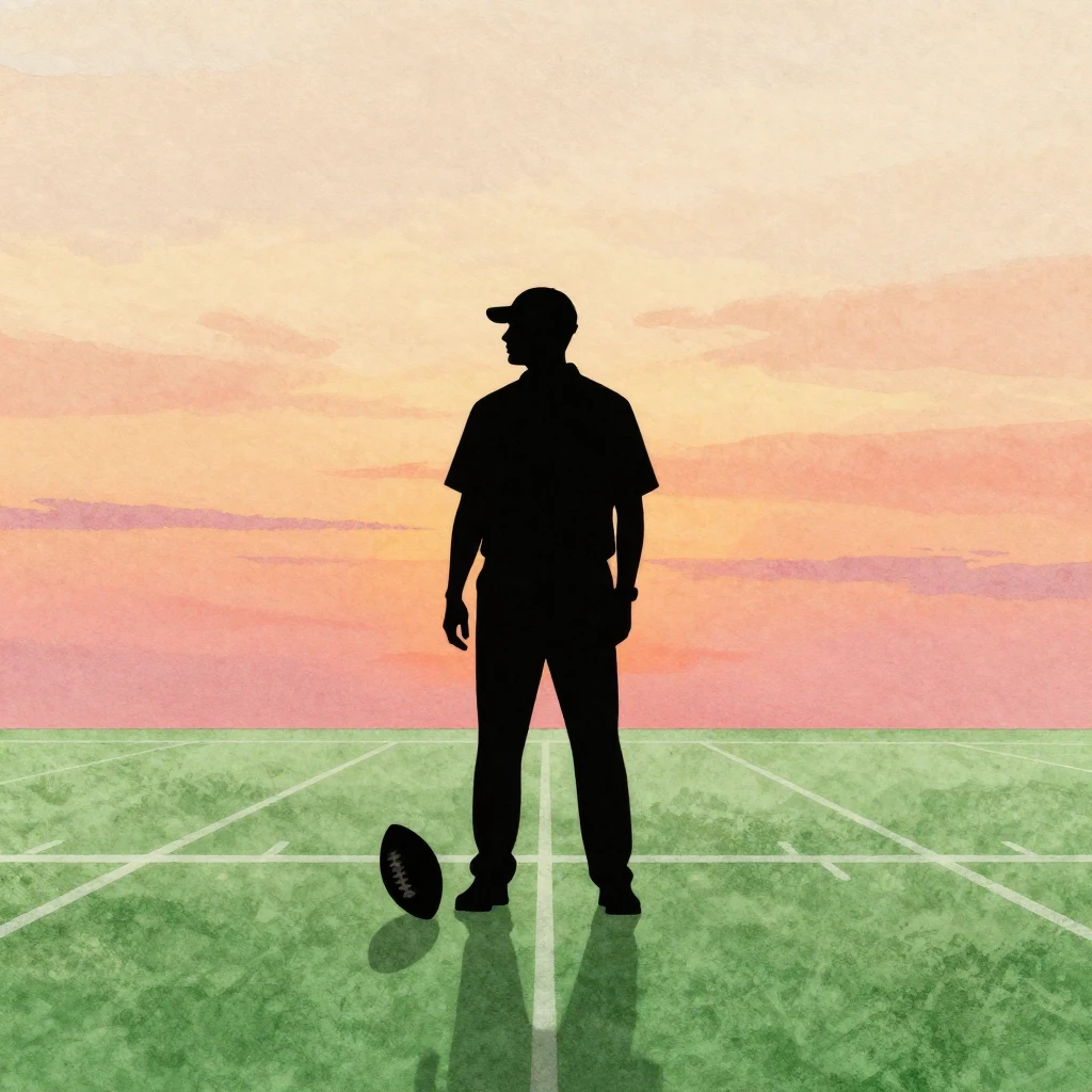 Watercolor style. Silhouette of a football coach standing on...