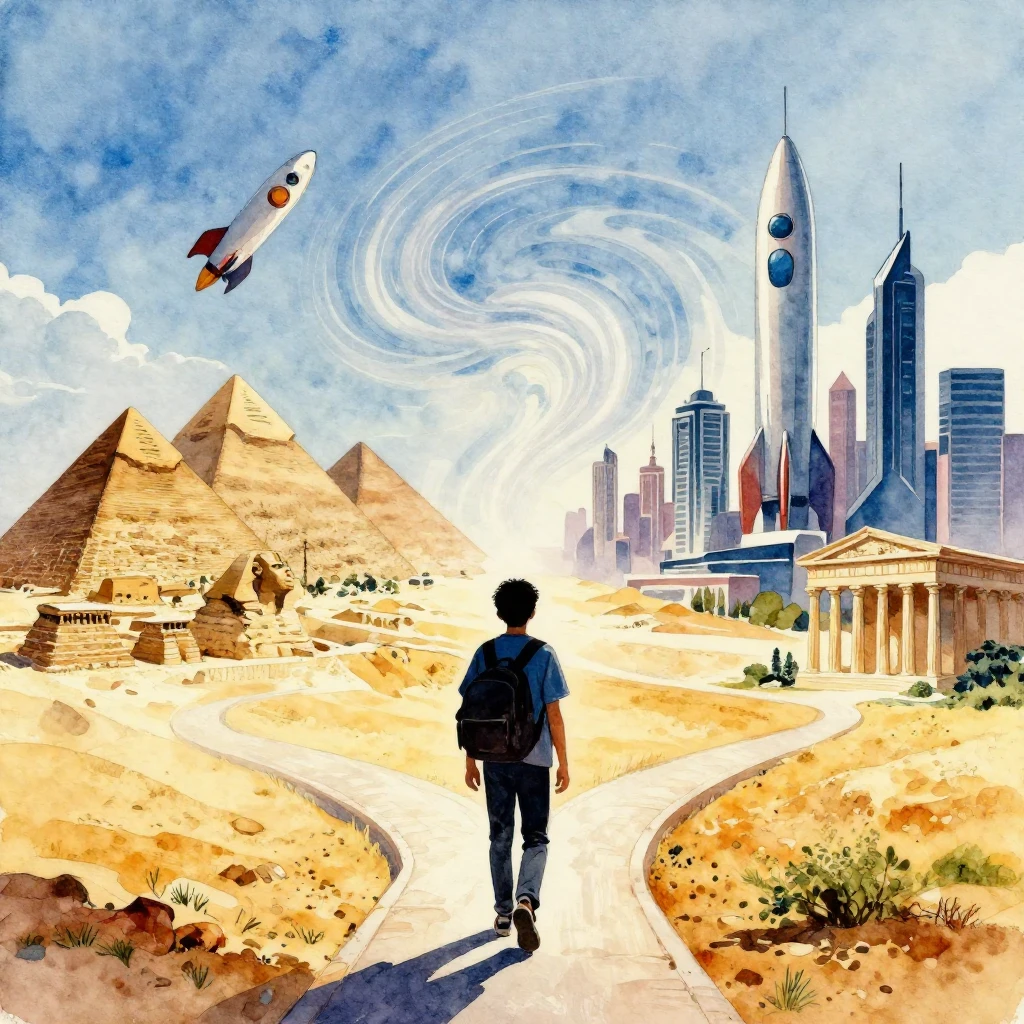 A vibrant watercolor painting of a student's silhouette at a...