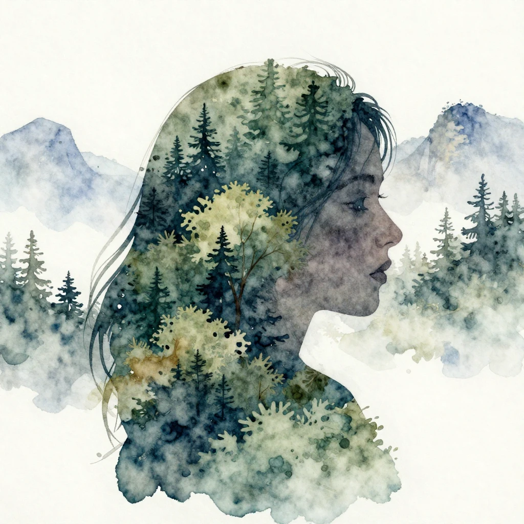 A watercolor painting of a serene natural landscape, like a ...