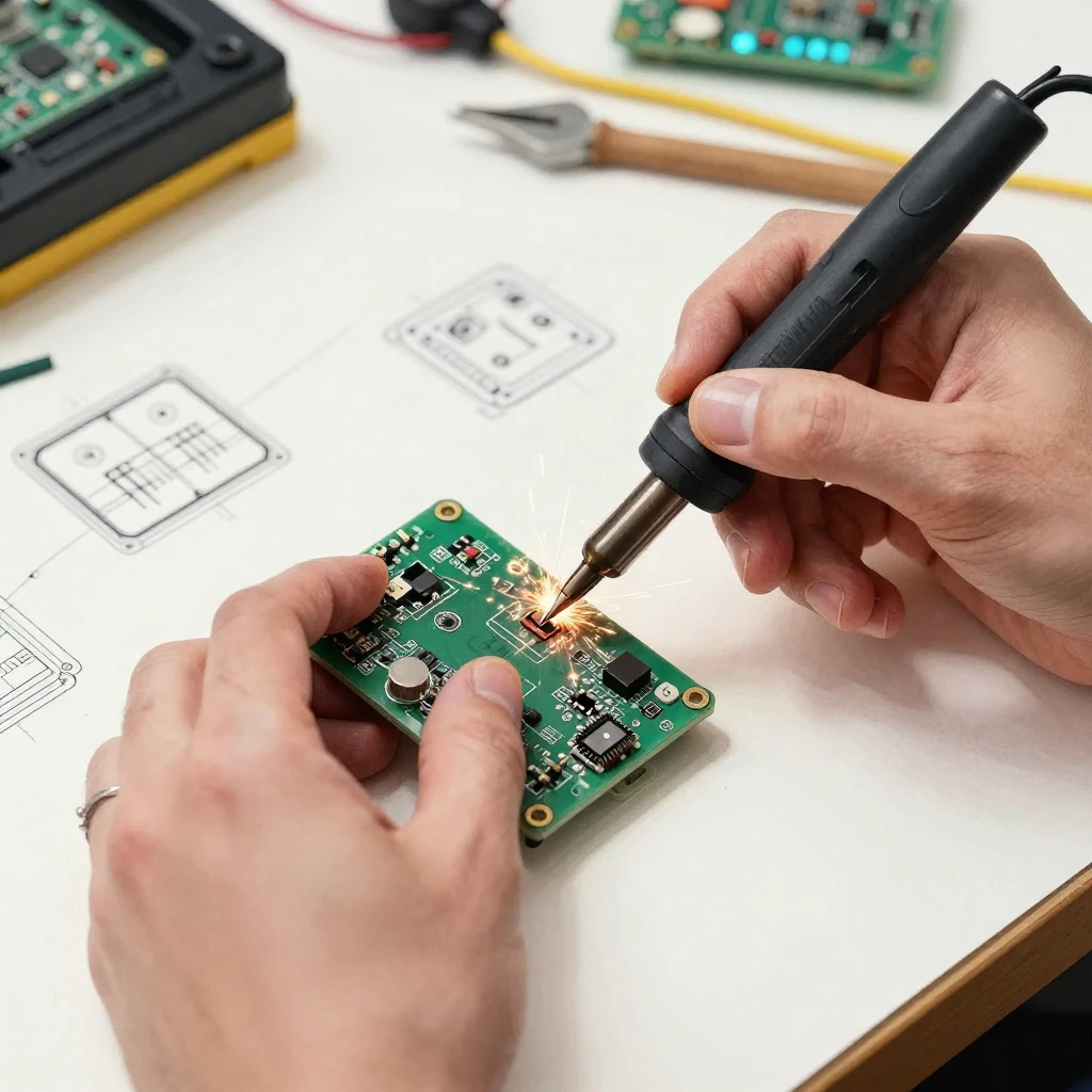 A close-up of hands working on intricate electronic componen...