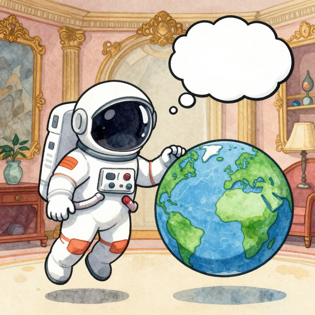 A vibrant watercolor illustration of a stylized astronaut in...