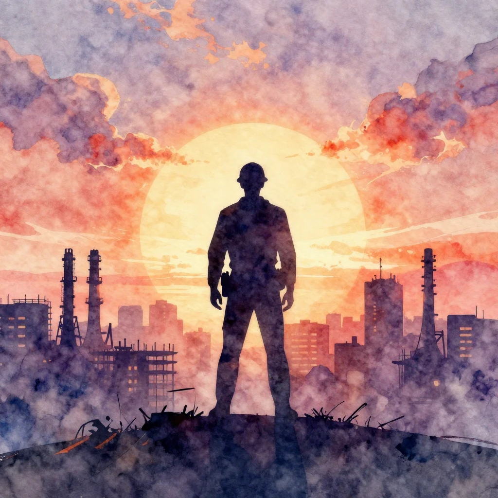 Vibrant watercolor style, silhouette of a leader overlooking...